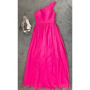 YORFORMALS One-Shoulder Chiffon Pink Floor-Length Dress